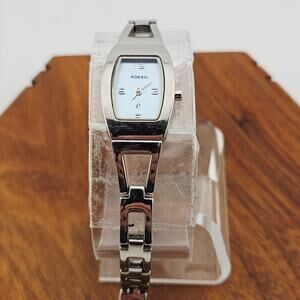 Fossil Women's Silver Tone Minimalist Watch Light Blue Dial Contemporary Link